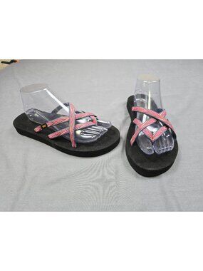 Teva Womens Olowahu Black & Pink Woven Strap Sandals Size 10